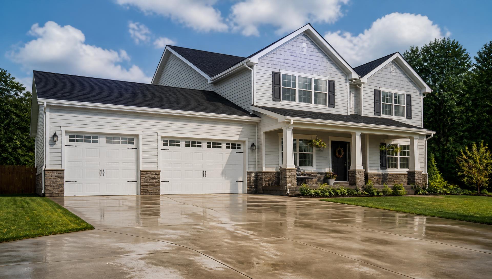 Freshly washed Wichita home exterior with a clean concrete driveway